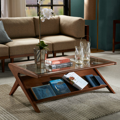 Wade Logan® Desi Coffee Table with Tempered Glass and Storage & Reviews